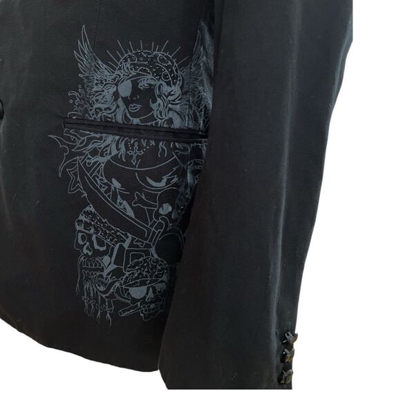 Don Ed Hardy Vintage Skull/ Sward/Tiger RARE Sport Coat in Black on Black Sz M - Picture 3 of 12